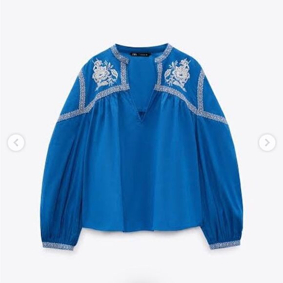 Zara blue EMBROIDERED blouse size XS New - Picture 3 of 11